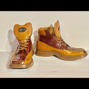 FENNIX Italian Genuine Crocodile & Leather Boots W/ Brown Bubble Soles